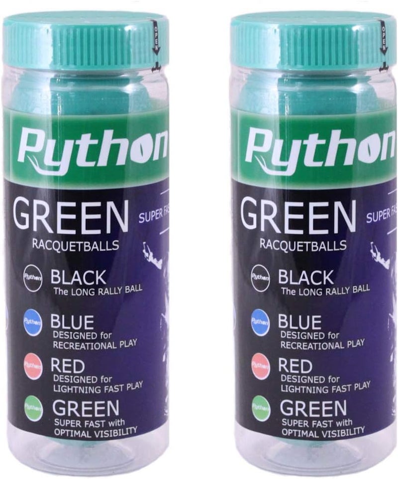 Python 3-Ball Can (Green) Racquetballs (Super Fast w/Optimal Visibility)