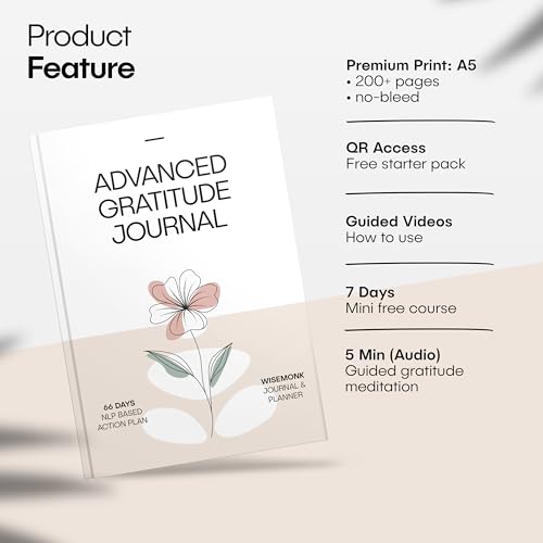 WISEMONK Advanced Gratitude Journal | NLP-Guided Daily Planner for Gratitude & Focus | 66-Day Habit Builder | Undated A5 Journal with Guided Meditation & Videos | Light Beige | Working Professional - Image 2