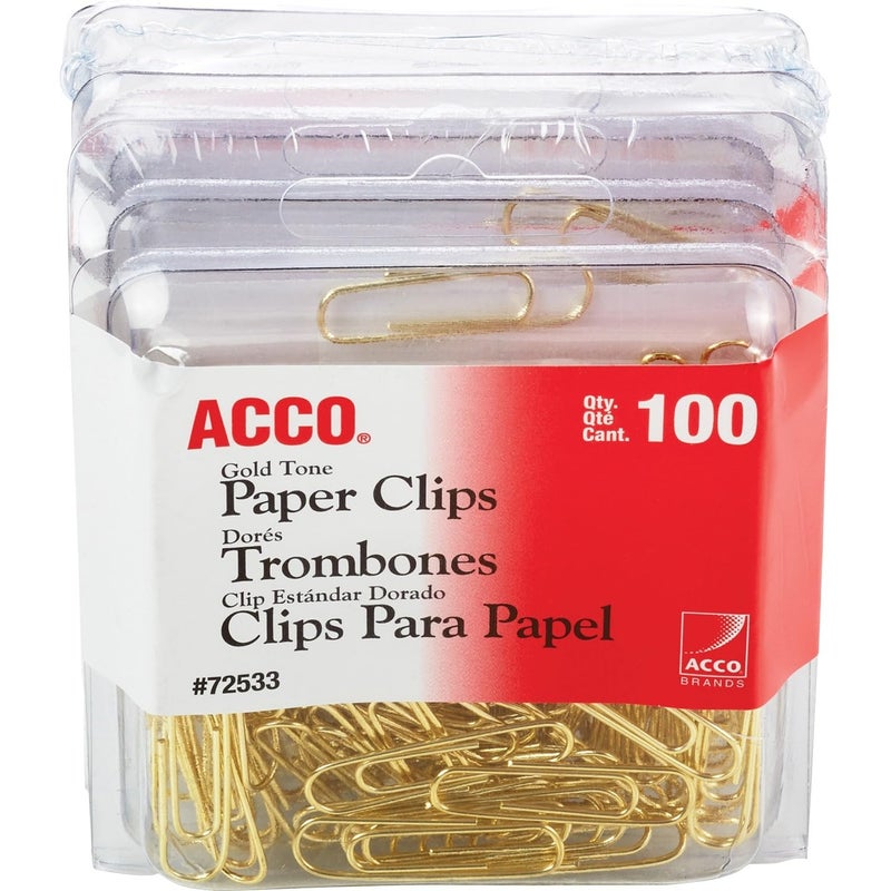 ACCO Brands مشابك ذهبية اللون من ACCO، تشطيب ناعم، بحجمين، 100/علبة، 4 عبوات (400 مشبك إجمالي) (72554) - Image 4