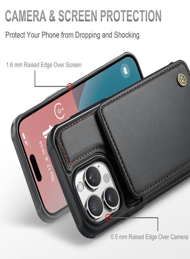 Vinich for iPhone 16 Pro 6.3" Wallet Case with Card Holder, RFID Blocking Credit Slots Kickstand Shockproof Phone Cover for Women Men, Black - Image 3