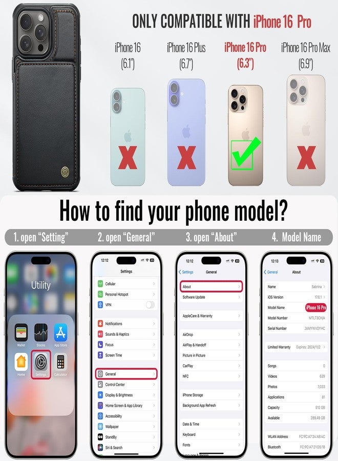 Vinich for iPhone 16 Pro 6.3" Wallet Case with Card Holder, RFID Blocking Credit Slots Kickstand Shockproof Phone Cover for Women Men, Black - Image 2