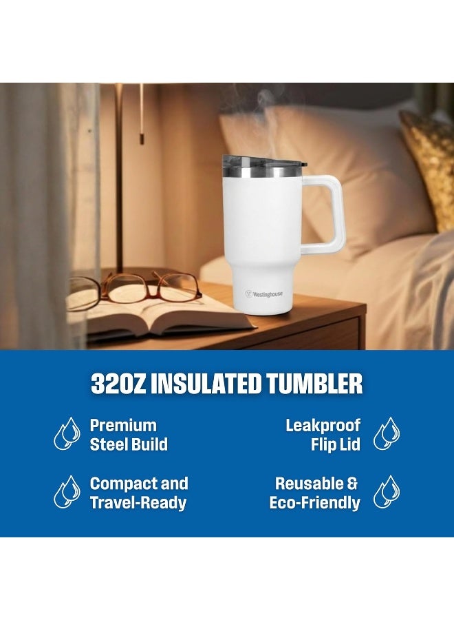 Westinghouse USA 32oz/946ml Double-Wall Stainless Steel Insulated Tumbler | BPA-Free Reusable Cup for Coffee, Water, Iced Tea & More | 6 hrs Hot & 9 hrs Cold | Ideal for Indoor & Outdoor Use | White - Image 3