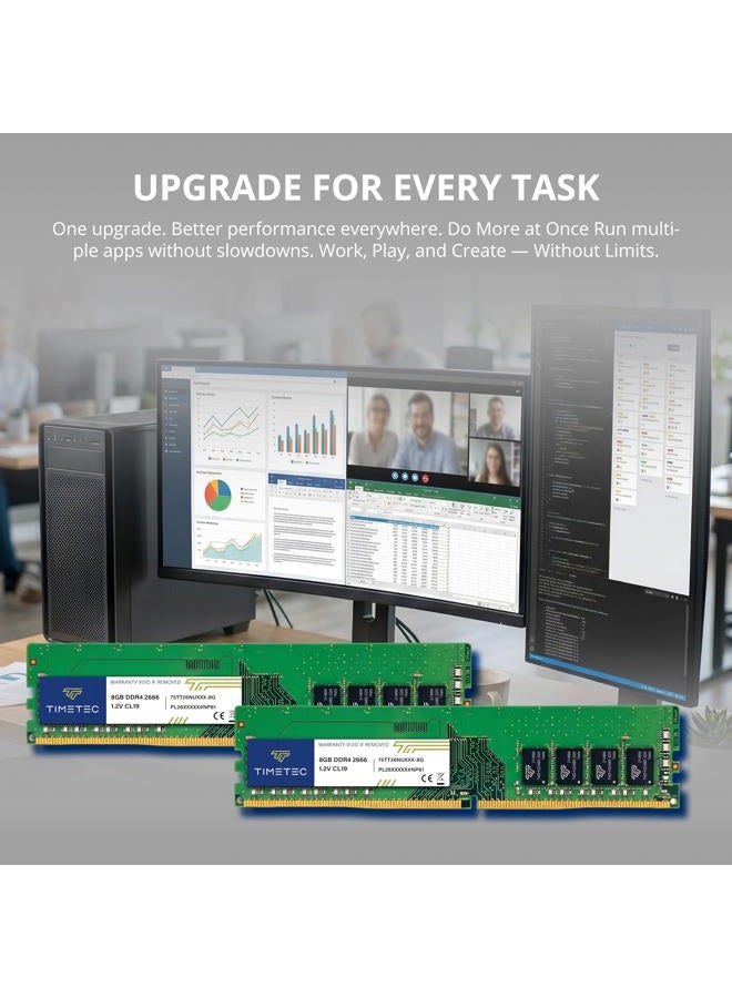 Timetec Premium 8GB DDR4 2666MHz (PC4-2666V) PC4-21300 UDIMM Desktop RAM – 288-Pin 1.2V CL19 Non-ECC Unbuffered DIMM Memory Module Upgrade - Image 3