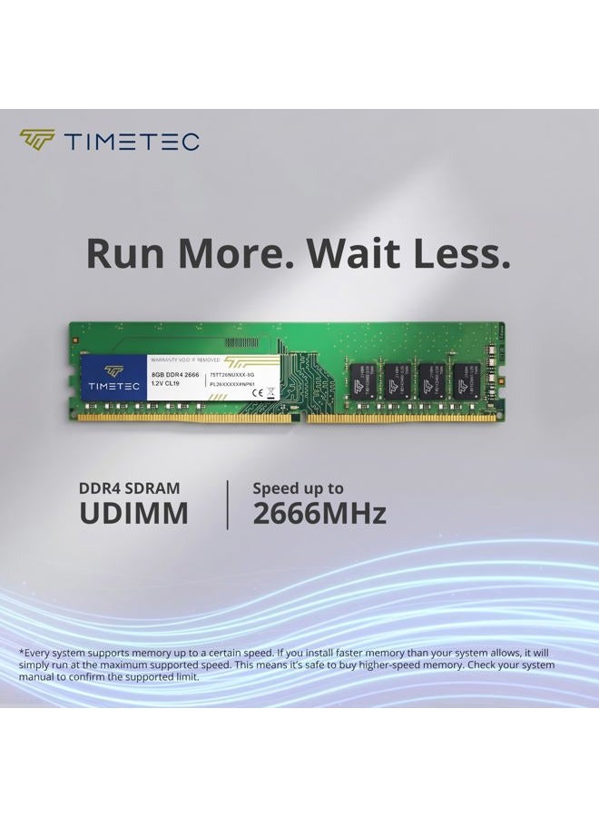 Timetec Premium 8GB DDR4 2666MHz (PC4-2666V) PC4-21300 UDIMM Desktop RAM – 288-Pin 1.2V CL19 Non-ECC Unbuffered DIMM Memory Module Upgrade - Image 2