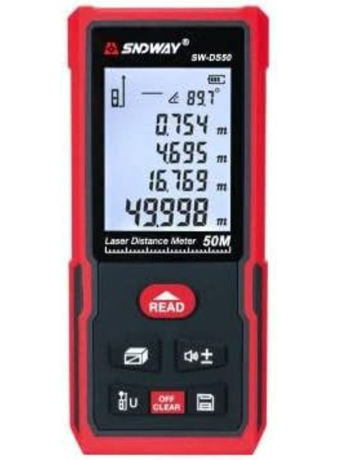 إس إن دي واي ساندواي متر ليزر جهاز قياس مسافات 50 متر ومقياس ميل يعمل مع نظرية فيثاغورث للتخزين 30 قراءة تعمل مع بطاريات SW-DS50 - Image 1