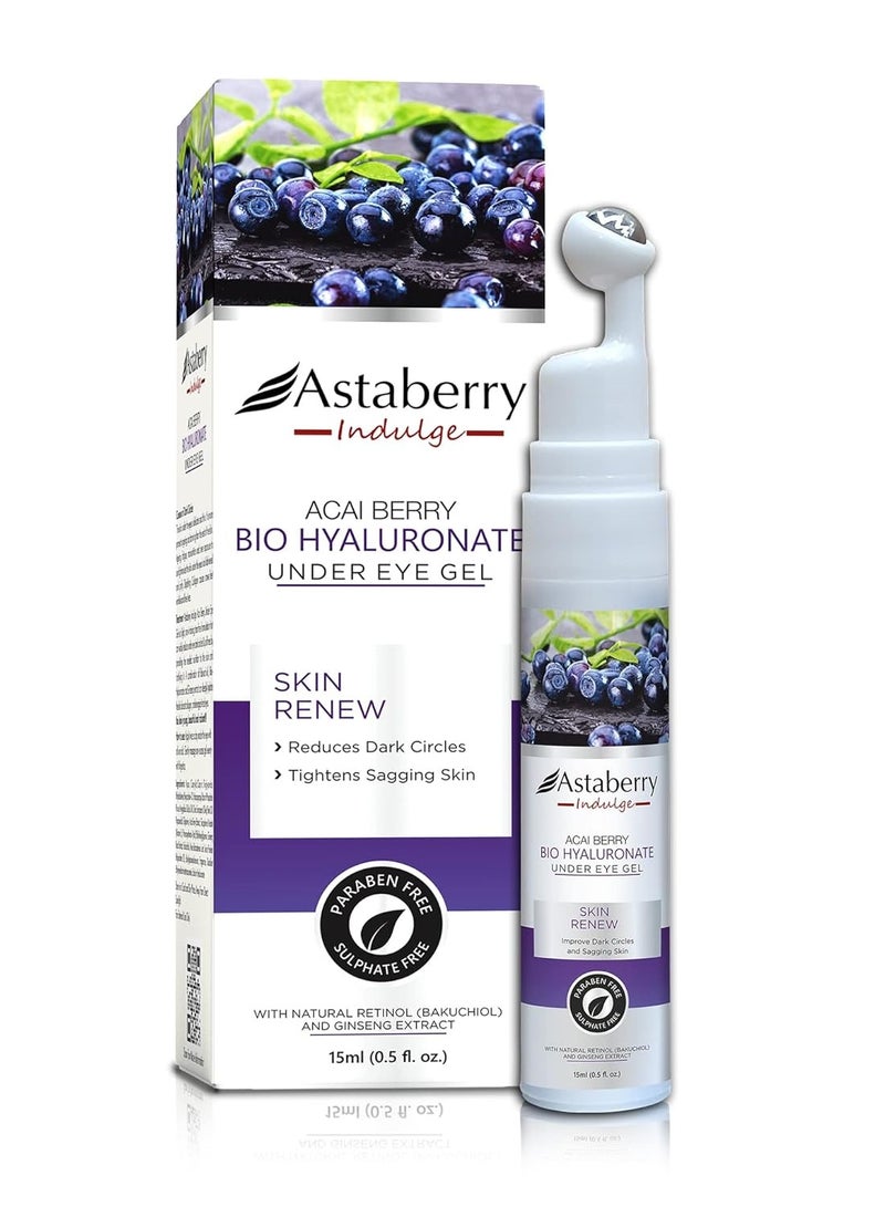 Astaberry Indulge Acai Berry Bio Hyaluronate Under Eye Gel Creme With Massage roller to Hydrate the Skin - Image 1