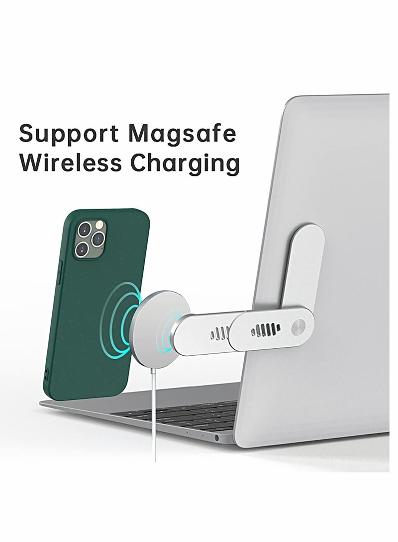 KASTWAVE Laptop Phone Holder Adjustable Laptop Stand Foldable Laptop Side Mount Clip Slim Portable Smartphone Stand Computer Monitor Expansion Bracket Magnetic Phone Mount - Image 2