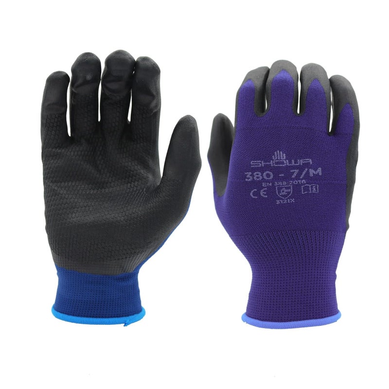 SHOWA Atlas 380 Waffle Pattern Foamed Nitrile Palm Coating Gloves - Large, Pack of 12 Pairs - Image 1