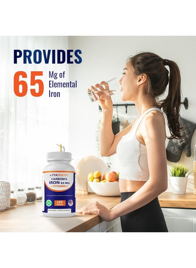 Vitamatic Carbonyl Iron 65 mg with Vitamin C - Gentle Iron Supplement for Energy & Immune Support - High Absorption - 120 Tablets - Image 4