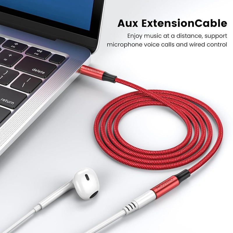 MOSWAG 3.5mm Male to Female Extension Cable with Microphone Stereo Audio Adapter Nylon Braided Compatible for Home/Car Stereos Smartphones Headphones Tablets Media Players and More - Image 3