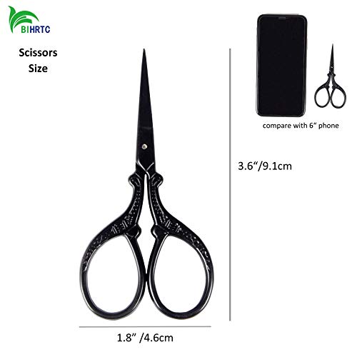 BIHRTC 3.6 Inch Embroidery Black Sharp Tip Stainless Steel Scissors Small Sewing for DIY Sewing Art Work Cross Stitch Household Needlepoint Scissors - Image 2
