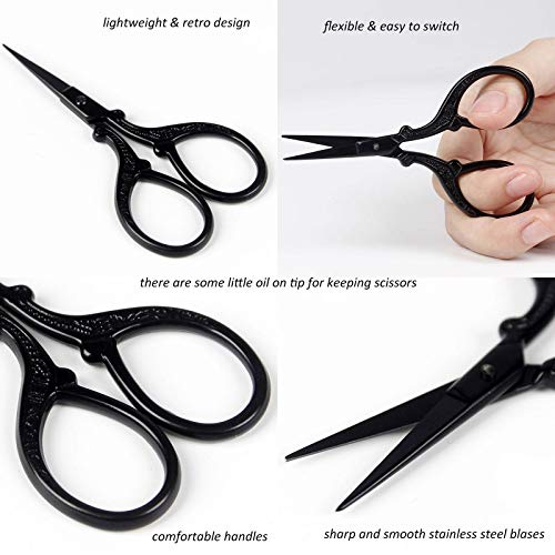 BIHRTC 3.6 Inch Embroidery Black Sharp Tip Stainless Steel Scissors Small Sewing for DIY Sewing Art Work Cross Stitch Household Needlepoint Scissors - Image 4