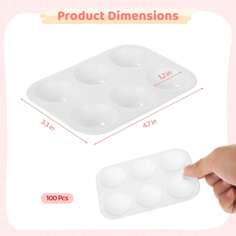 100 Pieces White Plastic Paint Palettes 6 Well Square Watercolor Mixing Trays Portable Acrylic Paint Holders - Image 4