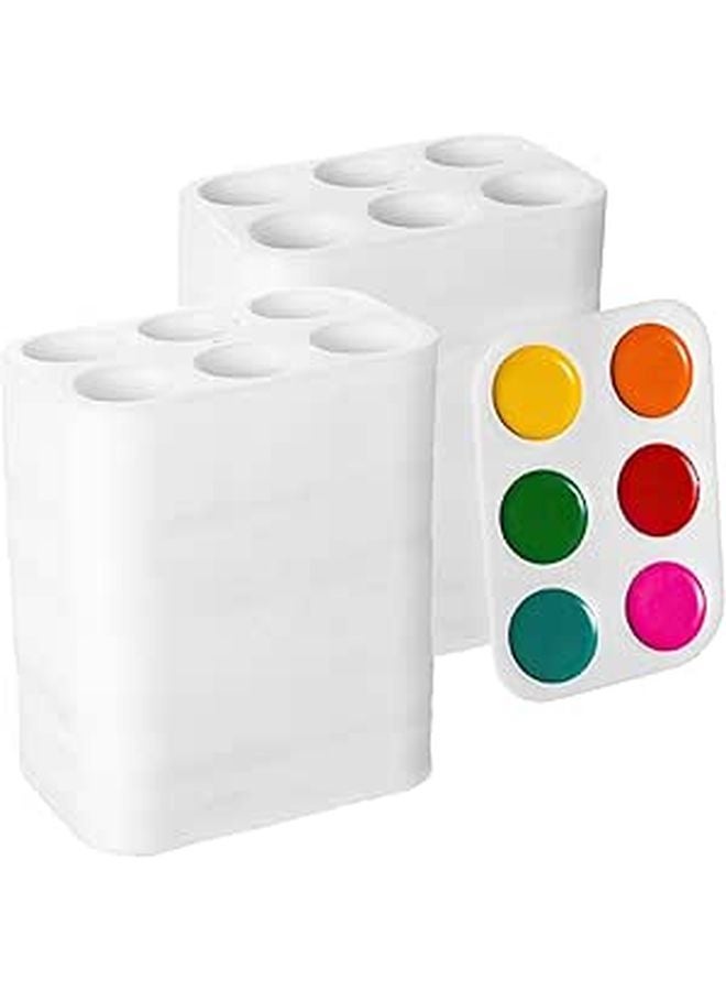 100 Pieces White Plastic Paint Palettes 6 Well Square Watercolor Mixing Trays Portable Acrylic Paint Holders - Image 1