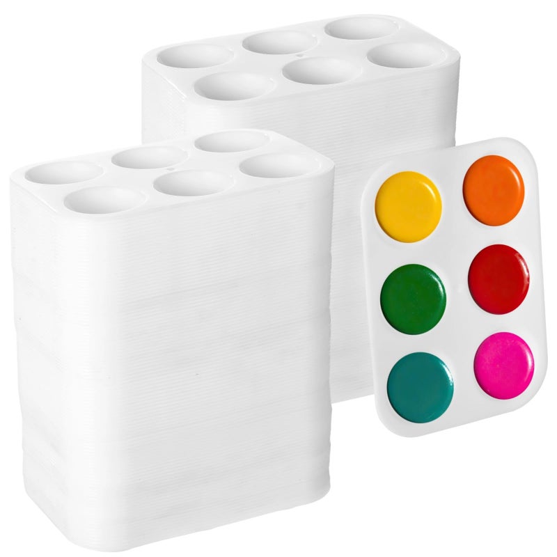 100 Pieces White Plastic Paint Palettes 6 Well Square Watercolor Mixing Trays Portable Acrylic Paint Holders - Image 2