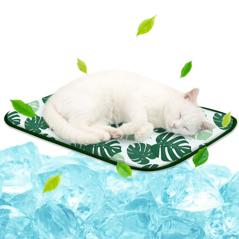 NWK Pet Cooling Mat -Q-Max>0.345 Ice Silk Cooling Mat for Dogs & Cats Portable & Washable Pet Cooling Blanket, Car Seats, Beds for Summer (Green Leaf, 20'' X 16'' X 0.3'') - Image 1