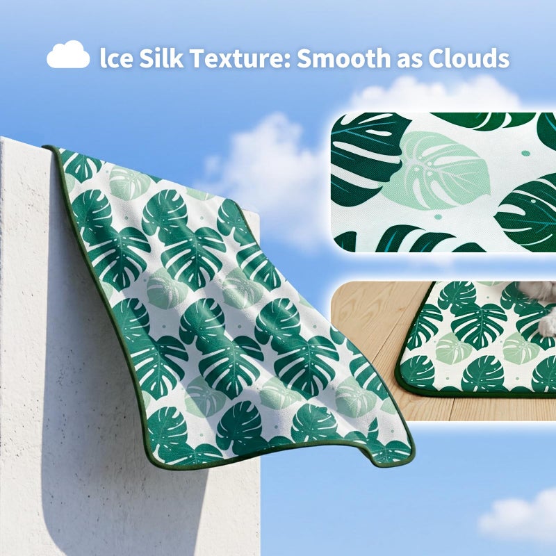 NWK Pet Cooling Mat -Q-Max>0.345 Ice Silk Cooling Mat for Dogs & Cats Portable & Washable Pet Cooling Blanket, Car Seats, Beds for Summer (Green Leaf, 20'' X 16'' X 0.3'') - Image 4