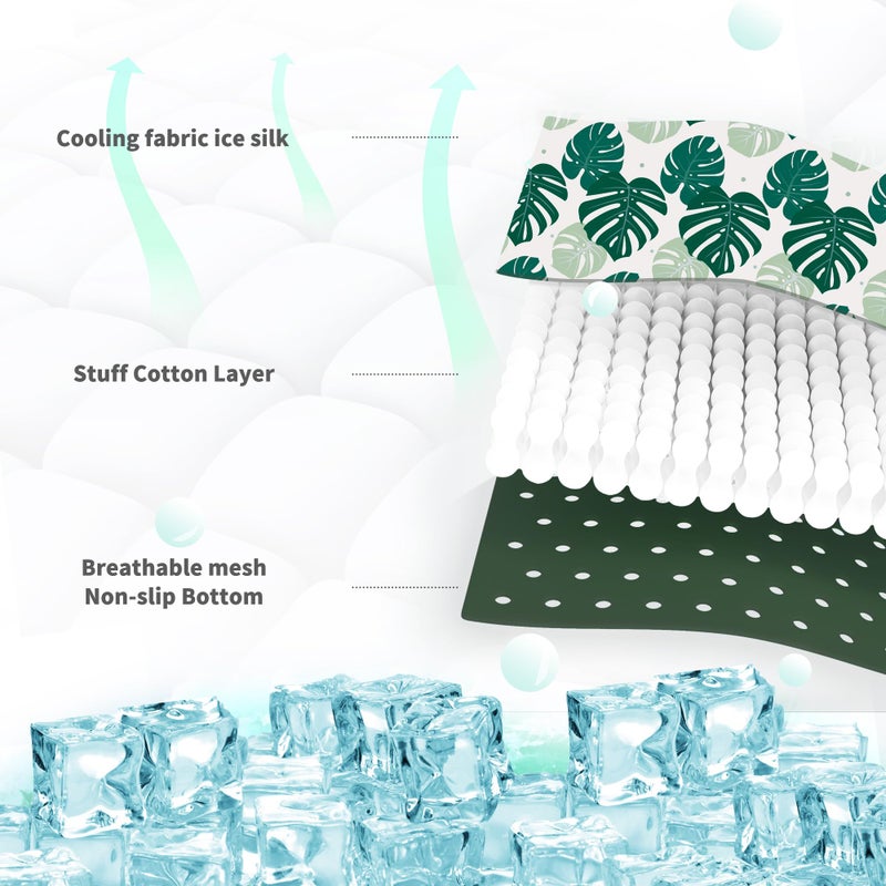 NWK Pet Cooling Mat -Q-Max>0.345 Ice Silk Cooling Mat for Dogs & Cats Portable & Washable Pet Cooling Blanket, Car Seats, Beds for Summer (Green Leaf, 20'' X 16'' X 0.3'') - Image 2