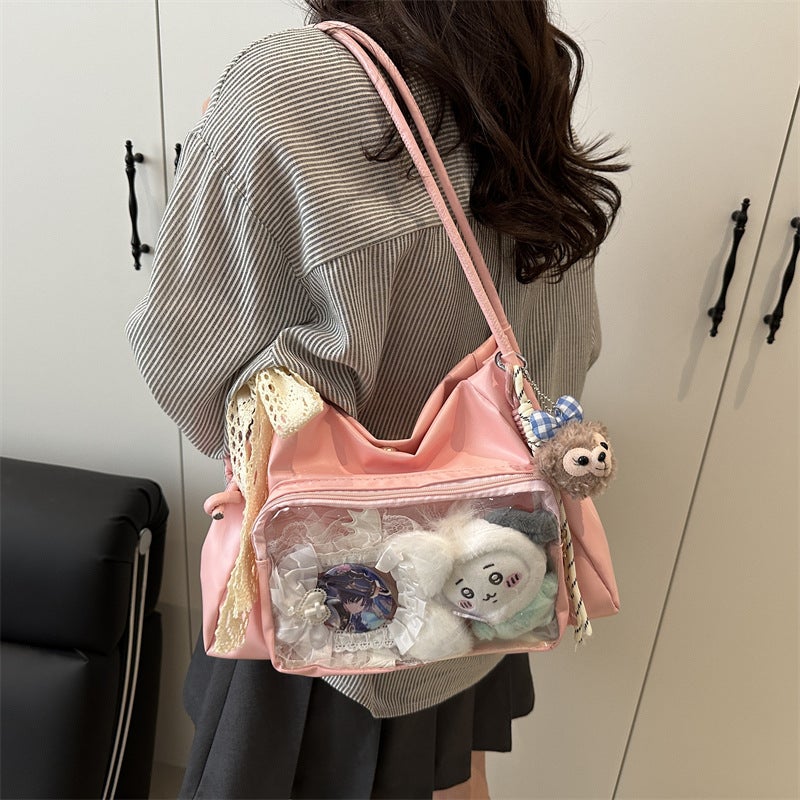 Women's Shopper Tote Bag with Bear Scarf Pendant - Image 1