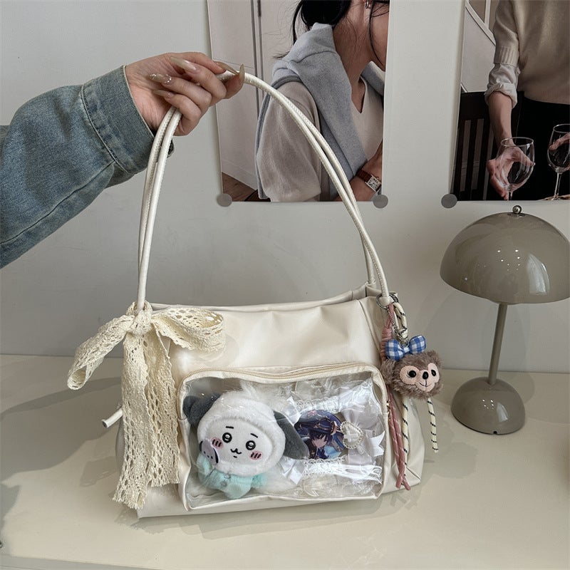 Women's Shopper Tote Bag with Bear Scarf Pendant - Image 3