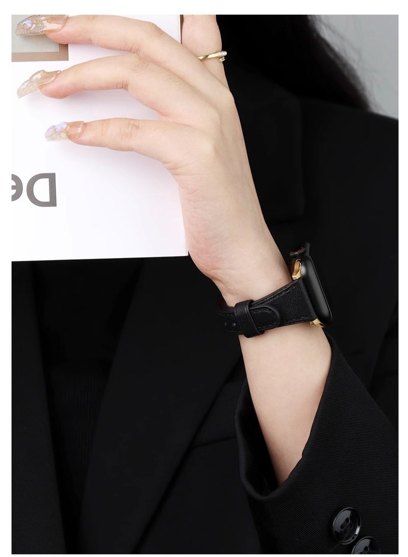 OLYSON For Apple Watch Leather Band Strap, Compatible with Apple Watch Band 42mm 44mm 45mm 46mm 49mm Women, Top Grain Genuine Leather Strap Thin Watch Wristband for iWatch Series10 9 8 7 6 5 4 3 2 1 SE Ultra 2 , ( 2 Pack: Black﻿＆Brown ) - Image 3