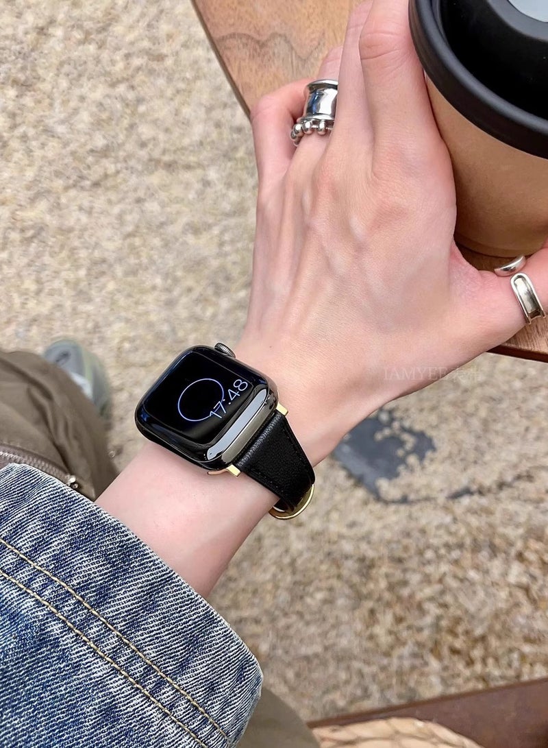 OLYSON For Apple Watch Leather Band Strap, Compatible with Apple Watch Band 42mm 44mm 45mm 46mm 49mm Women, Top Grain Genuine Leather Strap Thin Watch Wristband for iWatch Series10 9 8 7 6 5 4 3 2 1 SE Ultra 2 , ( 2 Pack: Black﻿＆Brown ) - Image 4