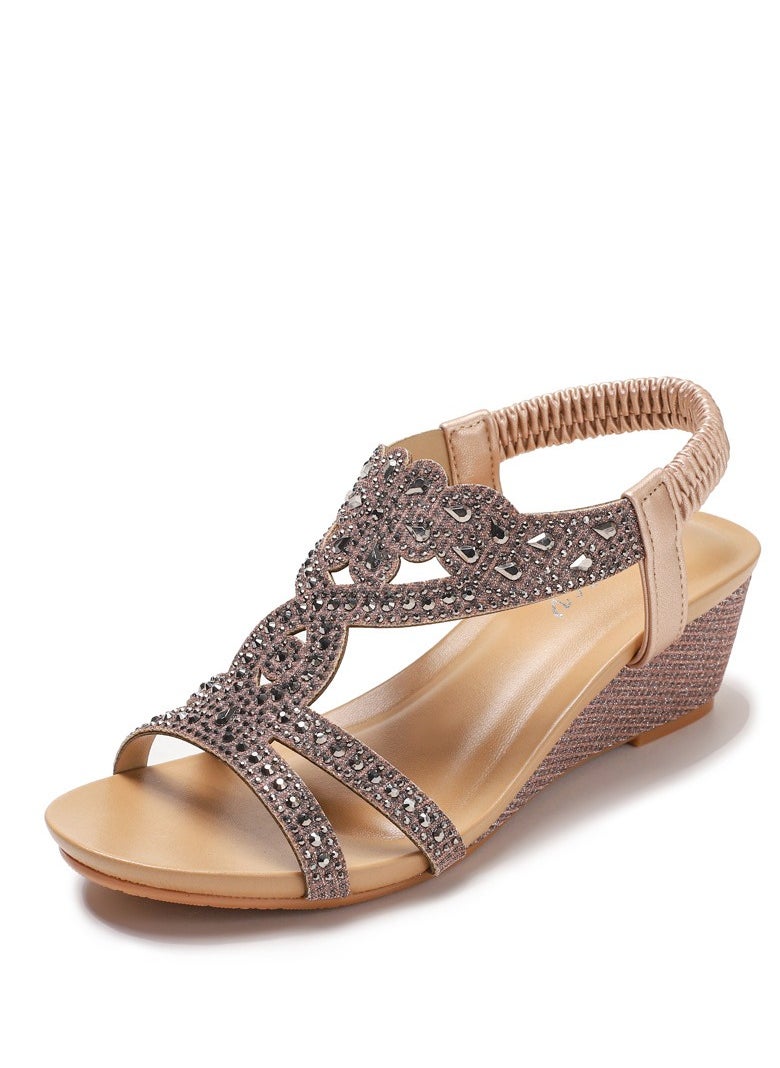 SIKETU Summer New Wedge Heel Fashionable Sandal Retro Elastic Band Roman Sandals  - Image 1