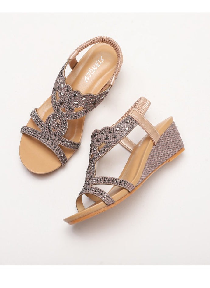 SIKETU Summer New Wedge Heel Fashionable Sandal Retro Elastic Band Roman Sandals  - Image 2