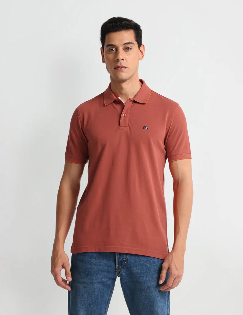 Arrow Rust Tipped Collar Regular Fit Polo Shirt for Men | Best Price UAE