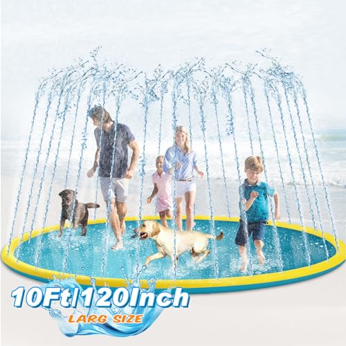 Lewtemi 10 ft Extra Large NonSlip Splash Pad 120 for Adult Kids and Dog Giant Thicken Sprinkler Pool Summer Outdoor Toys Fun Backyard Fountain Play Mat for Family Pet DogYellowFresh Style - Image 1