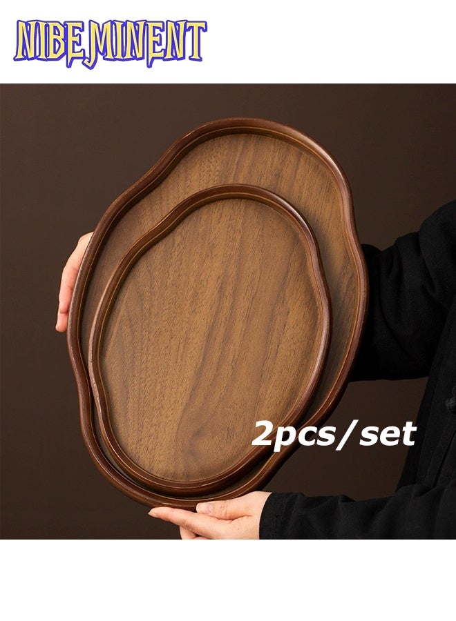 NIBEMINENT 2 Pcs/Set Bamboo & Recycled Wood Decorative Tray - Vintage Style Irregular Shape Tea Serving Tray with Lid, Perfect for Home, Office, Hotel, or Gift Decor, Ideal for Living Room, Bedroom, or Tea Parties, Tea Party Accessory | Decorative Tray | Bamboo Material, Tea Tray - Image 1