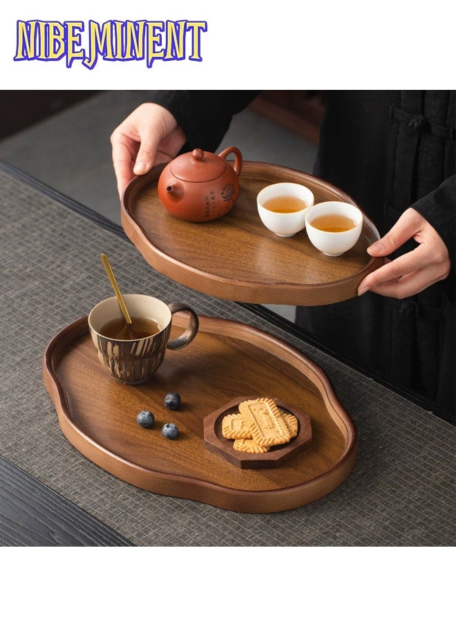 NIBEMINENT 2 Pcs/Set Bamboo & Recycled Wood Decorative Tray - Vintage Style Irregular Shape Tea Serving Tray with Lid, Perfect for Home, Office, Hotel, or Gift Decor, Ideal for Living Room, Bedroom, or Tea Parties, Tea Party Accessory | Decorative Tray | Bamboo Material, Tea Tray - Image 2