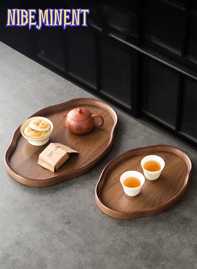 NIBEMINENT 2 Pcs/Set Bamboo & Recycled Wood Decorative Tray - Vintage Style Irregular Shape Tea Serving Tray with Lid, Perfect for Home, Office, Hotel, or Gift Decor, Ideal for Living Room, Bedroom, or Tea Parties, Tea Party Accessory | Decorative Tray | Bamboo Material, Tea Tray - Image 3