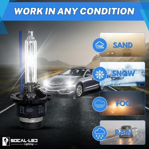 SOCAL-LED LIGHTING D2S 35W Xenon HID Headlight Bulbs - 6000K Crystal White - 66040 66240 85122 OEM High Low Beam Direct Replacement - Pack of 2 - Image 5