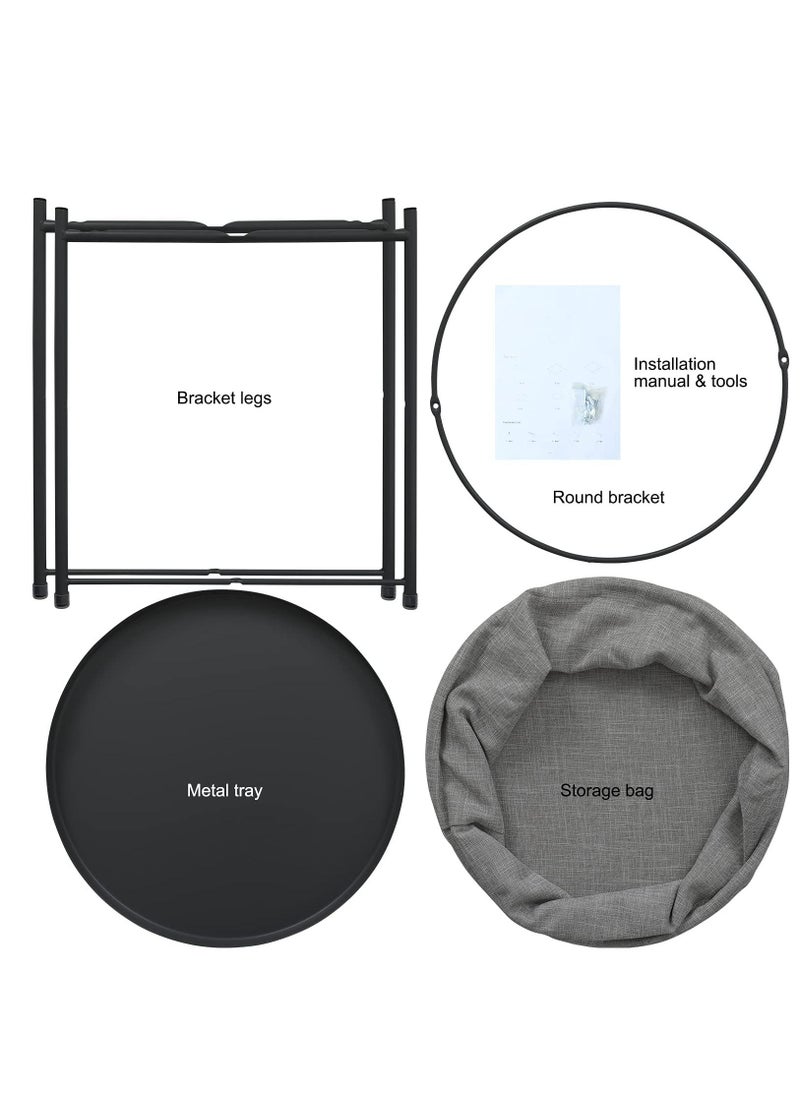 MIXDE - Folding End Table 2-Tier Metal Round Side Table with Removable Tray for Living Room - Image 1