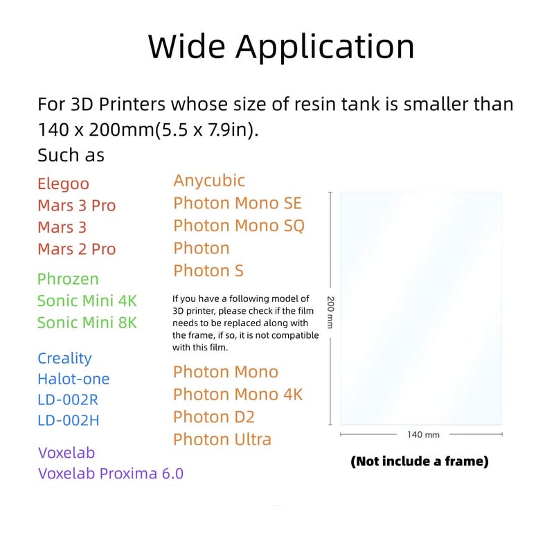 Mefine 5PCS FEP Film 200x140x0.15mm for ANYCUBIC Photon, Photon S, Mono 4K, ELEGOO Mars 2 Pro, Mars 3, Mars 3 Pro, Phrozen Sonic Mini 4K, Creality Halot-one, LD-002H LCD 3D Printer Resin Fep Replacement - Image 2