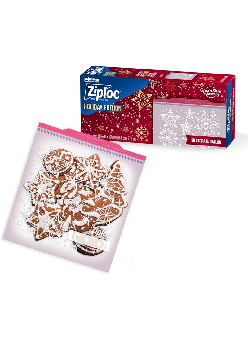 Ziploc Ziploc Gallon Food Storage Bags Grip n Seal Technology for Easier Grip Open and Close 120 Count Holiday Designs  - Image 1