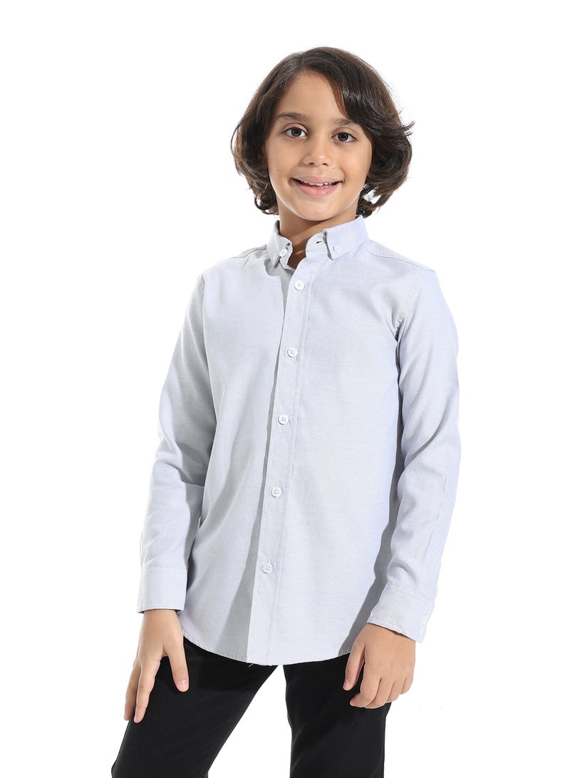 Andora Long Sleeves Turned Down Collar Shirt _ Light Grey - Image 1