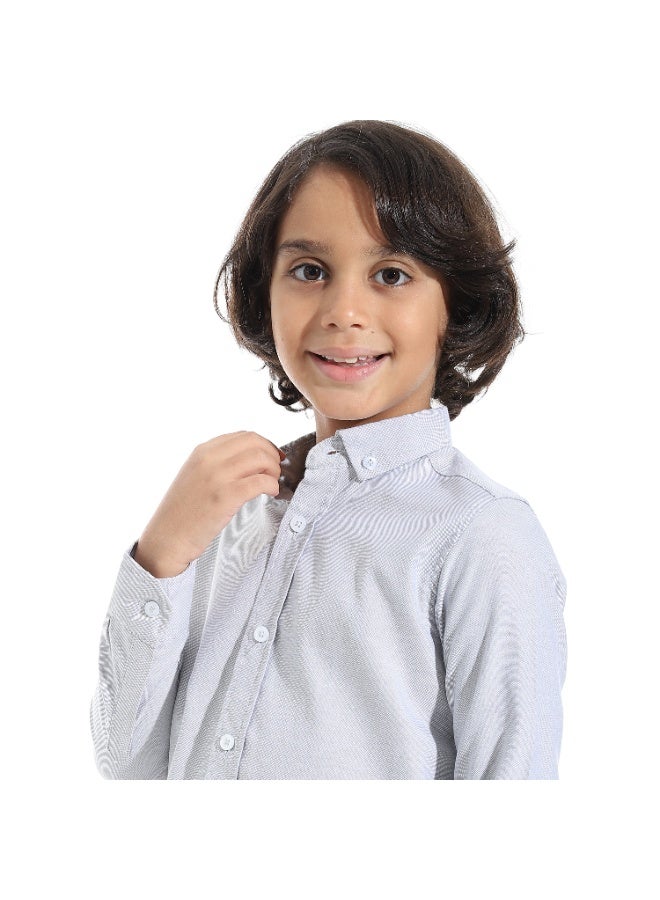 Andora Long Sleeves Turned Down Collar Shirt _ Light Grey - Image 3