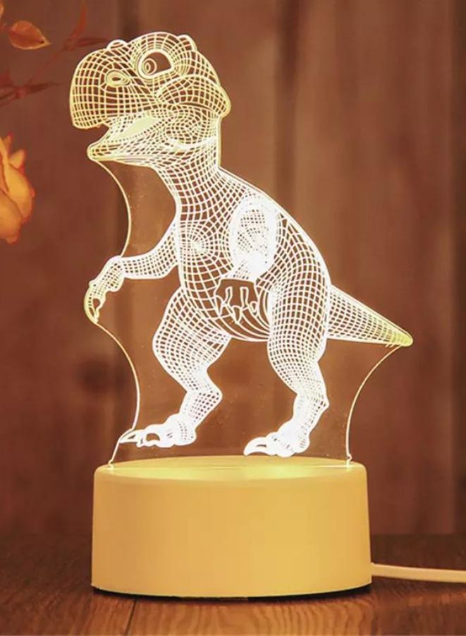Fatio T-Rex Dinosaur 3D LED Acrylic Night Light | USB & Battery Powered Kids Bedroom Table Lamp | 20 x 20 x 11 cm - Image 1