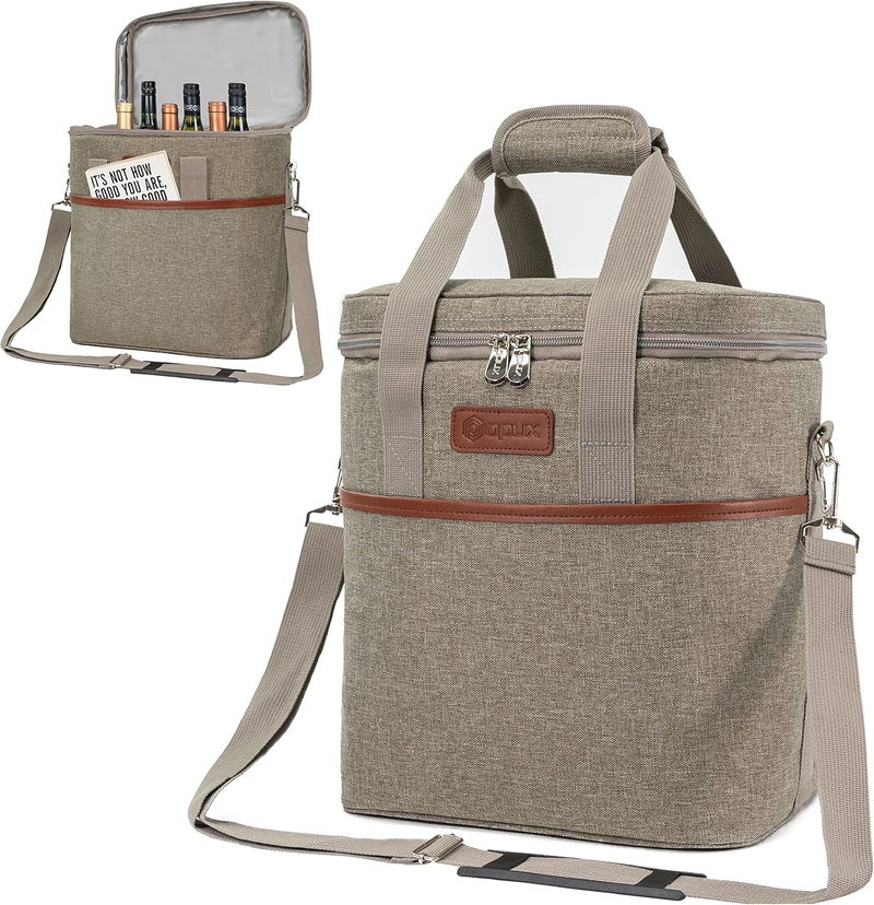 OPUX 4,6 Bottle Wine Bag Tote Carrier | Leakproof Insulated Wine Cooler Bag for Travel, BYOB, Picnic | Padded Portable Wine Bottle Bag for Dinner Party, Christmas Gift for Wine Lovers, Women, Men - Image 1