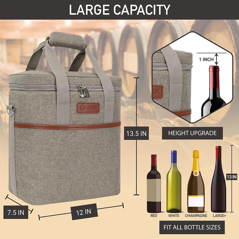 OPUX 4,6 Bottle Wine Bag Tote Carrier | Leakproof Insulated Wine Cooler Bag for Travel, BYOB, Picnic | Padded Portable Wine Bottle Bag for Dinner Party, Christmas Gift for Wine Lovers, Women, Men - Image 3