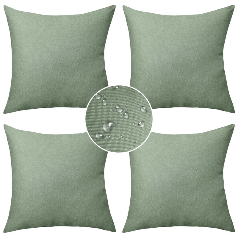 Demetex Summer Outdoor Throw Pillow Covers 18x18 Set of 4 Waterproof Square Pillow Case Decorative Throw Pillows for Patio Furniture Couch Garden 18 x 18 Inch Sage Green