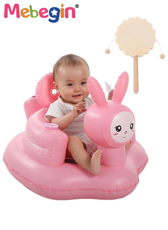 MEBEGIN Inflatable Baby Seat with Drum-shaped Rattle, Durable Baby Feeding Chair with Bunny Pattern and Wrap-around Design, Blow Up Baby Chair with Built in Air Pump, Multi-functional Infant Floor Seats for Sitting Up, Feeding, Camping or Bathing  - Image 1