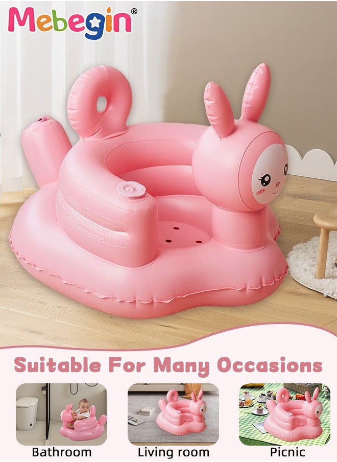 MEBEGIN Inflatable Baby Seat with Drum-shaped Rattle, Durable Baby Feeding Chair with Bunny Pattern and Wrap-around Design, Blow Up Baby Chair with Built in Air Pump, Multi-functional Infant Floor Seats for Sitting Up, Feeding, Camping or Bathing  - Image 3