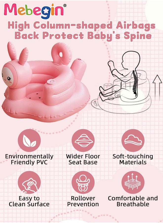 MEBEGIN Inflatable Baby Seat with Drum-shaped Rattle, Durable Baby Feeding Chair with Bunny Pattern and Wrap-around Design, Blow Up Baby Chair with Built in Air Pump, Multi-functional Infant Floor Seats for Sitting Up, Feeding, Camping or Bathing  - Image 4
