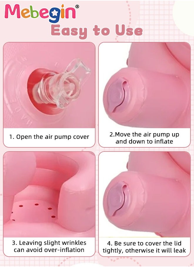 Inflatable Baby Seat with Drum-shaped Rattle, Durable Baby Feeding Chair with Bunny Pattern and Wrap-around Design, Blow Up Baby Chair with Built in Air Pump, Multi-functional Infant Floor Seats for Sitting Up, Feeding, Camping or Bathing