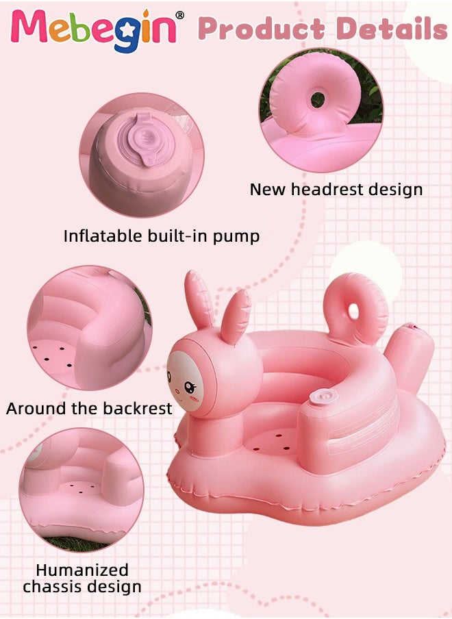 MEBEGIN Inflatable Baby Seat with Drum-shaped Rattle, Durable Baby Feeding Chair with Bunny Pattern and Wrap-around Design, Blow Up Baby Chair with Built in Air Pump, Multi-functional Infant Floor Seats for Sitting Up, Feeding, Camping or Bathing  - Image 5