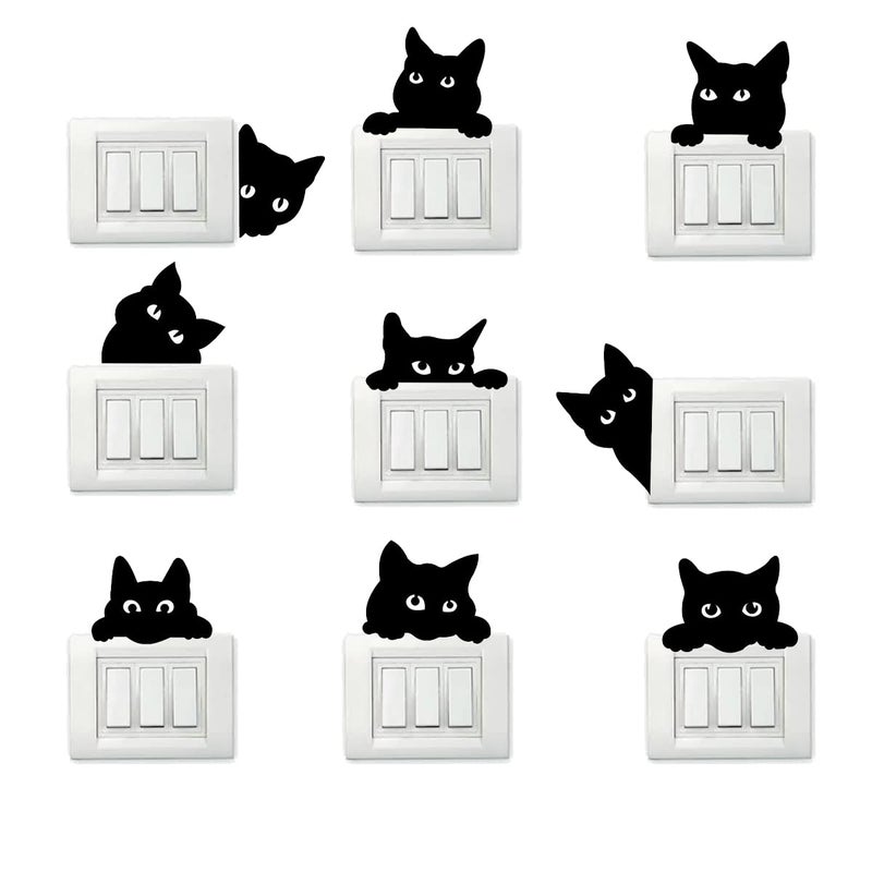 300Sparkles Switch Board Freeze Sticker 9 Pcs Unique Cat Design Best for Home Freeze Cafe Kids Room Indoor Outdoor Black - Image 1
