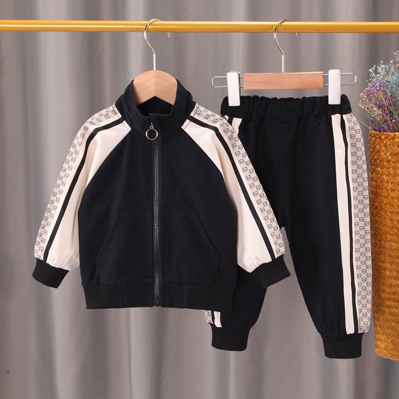 Childrens childrens clothing Korean new boys and girls baby two-piece set stitching collar printing long sleeve two-piece suit fashion generation hair YZ Panda Black 